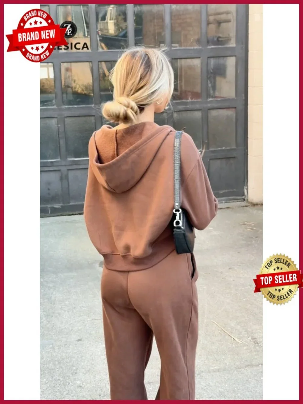 2 Piece Zip Up Crop Hoodie Wide Leg Sweatpant Lounge Set Fleece Lined Tracksuit